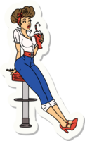 sticker of tattoo in traditional style of a pinup girl drinking a milkshake png