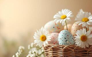 AI generated Easter Basket with Daisies Around It photo