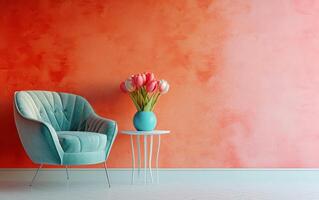 AI generated Refined Armchair and Tulips Set in a Contemporary Living Environment photo