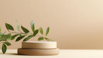 AI generated Elegant Display Stand Amidst Nature Green Beauty photo