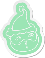 quirky cartoon  sticker of a male face with beard wearing santa hat png