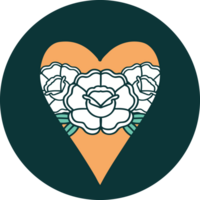 iconisch tatoeëren stijl beeld van een hart en bloemen png