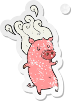 retro distressed sticker of a smelly cartoon pig png