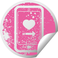 Dating-App auf Handy-Grafik Distressed Sticker Illustration Icon png