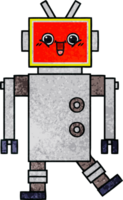 retro grunge texture cartoon of a happy robot png