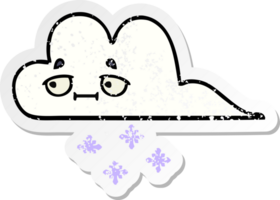 distressed sticker of a cute cartoon snow cloud png