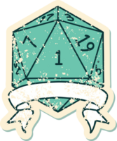 Retro Tattoo Style natural one d20 dice roll png