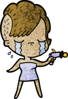 cartoon crying girl pointing ray gun png