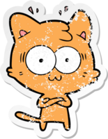 distressed sticker of a cartoon surprised cat png