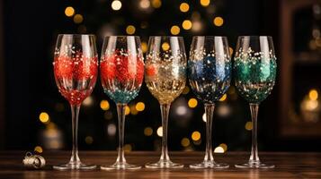 ai generado decorativo vino anteojos, Navidad, fiesta ambiente foto