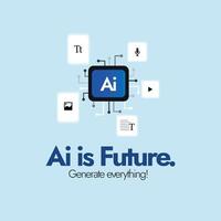 AI is future. Artificial intelligence is future concept banner and post with Ai icon. AI generative tools concept with icons of chatbots, image creation, music production, video making. vector