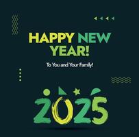 Happy new year. Happy New Year 2025 post for social media. 2025 new year banner with dark green and yellow colour. 2025 in paint stroke. New year celebration banner and social media post vector