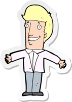 sticker van een cartoon grijnzende man met open armen png