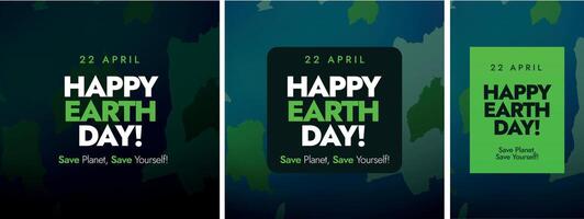 Happy Earth Day. 22nd April Happy Earth day celebration banner, card, poster, cover. Earth day concept with silhouette world map to save planet and save yourself. Social Media Banner or Cover vector