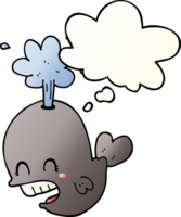 cartoon spouting whale with thought bubble in smooth gradient style png