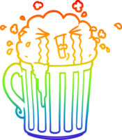 arco iris degradado línea dibujo de un dibujos animados jarra de cerveza llorando png