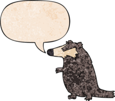 cartoon badger with speech bubble in retro texture style png