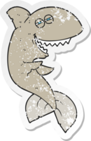 retro distressed sticker of a cartoon laughing shark png