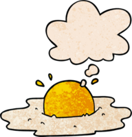 cartoon fried egg with thought bubble in grunge texture style png