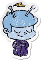 distressed sticker of a friendly cartoon spaceman png