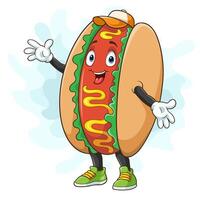Cartoon funny hot dog giving thumb up vector