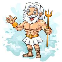 Cartoon Poseidon on white background vector