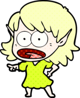 cartoon shocked elf girl pointing png