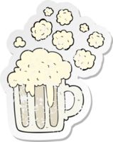 retro distressed sticker of a cartoon foamy beer png