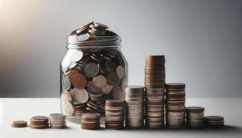 AI generated Financial Growth Coins in Jar and Stacks photo