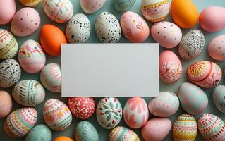 AI generated Creative Easter Egg Display with Space for Text photo