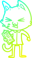 cold gradient line drawing of a cartoon salesman cat hissing png