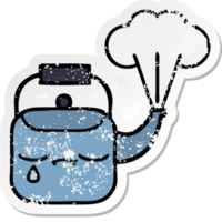 distressed sticker of a cute cartoon steaming kettle png