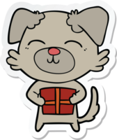 sticker of a cartoon dog with present png