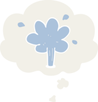 cartoon squirting water with thought bubble in retro style png