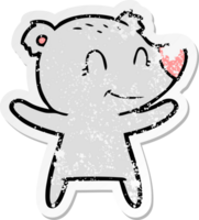 distressed sticker of a smiling bear cartoon png