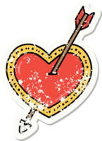 distressed sticker tattoo in traditional style of an arrow and heart png