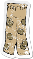 retro distressed sticker of a cartoon patched old pants png