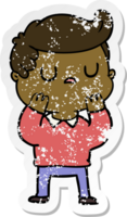 distressed sticker of a cartoon aloof man considering png