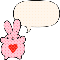 mignonne dessin animé lapin avec l'amour cœur avec discours bulle dans bande dessinée livre style png