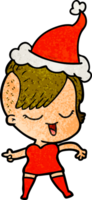 happy hand drawn textured cartoon of a girl wearing santa hat png