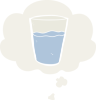 cartoon glass of water with thought bubble in retro style png