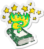 retro distressed sticker of a cartoon magical spell book png