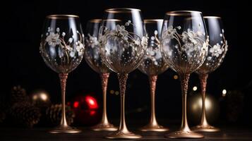 AI generated Decorative Wine Glasses, Christmas, Holiday Ambiance photo