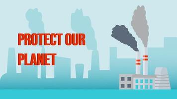 banner about protecting the planet, factory polluting the air with smoke vector