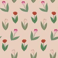 Tulips spring flowers vector seamless pattern.