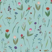 Spring flowers vector seamless pattern.