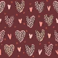 Seamless pattern with leopard print and hearts. Vector illustration.