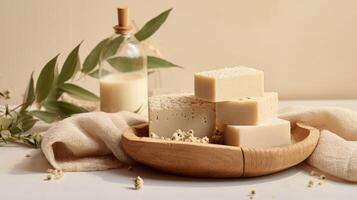 AI generated Natural Hemp Soap and Oil Beauty Products photo