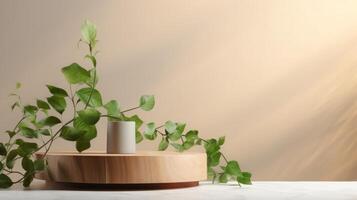 AI generated Elegant Display Stand Amidst Nature Green Beauty photo