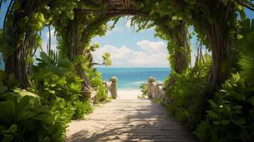 AI generated Pathway Leading to Beautiful Sunny Beach photo